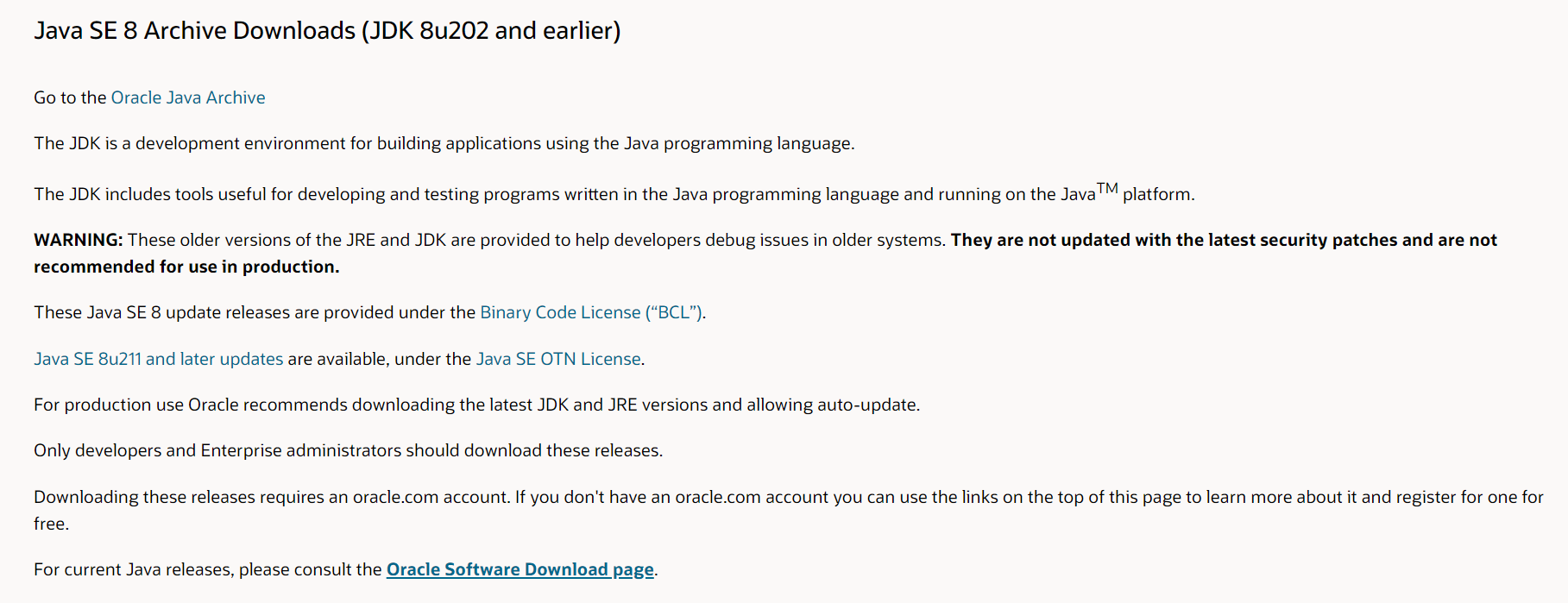 jdk1.8最后一个免费版官方下载说明截图