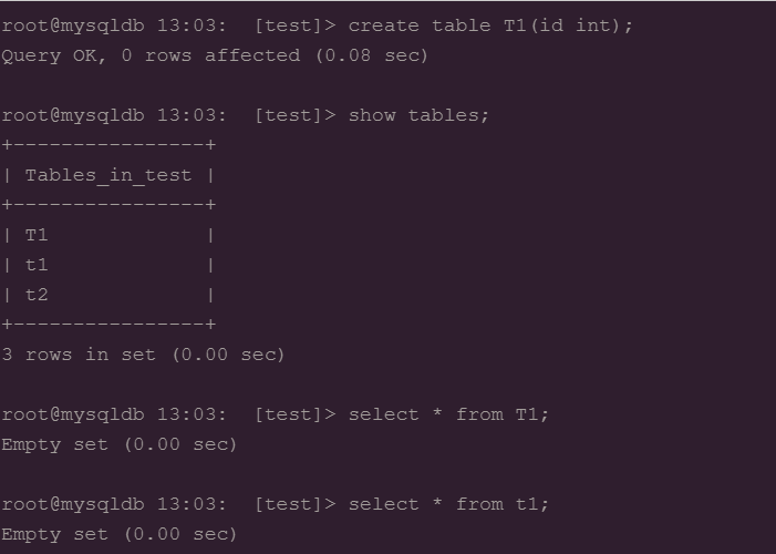 修改lower_case_table_names=1后创建表